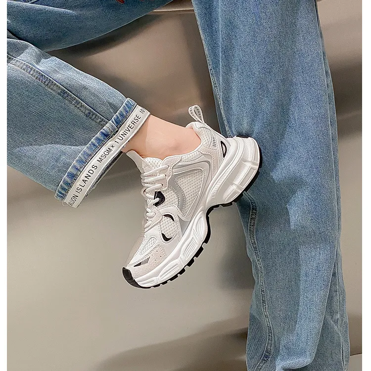 Medd Cushioning, Abrasion Resistant, Height Increasing Low Top Chunky Sneakers Women's White-2