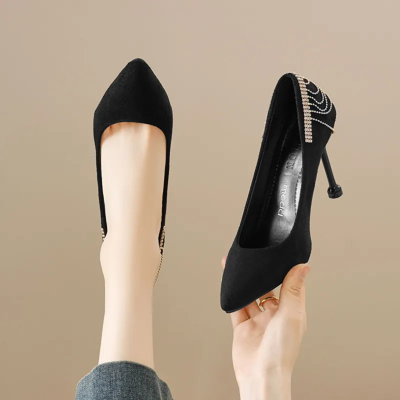 Medd Fashion Apparel Stylish Individual Comfort Versatile Premium Queen Slim Heel High Heels Women's Black-2