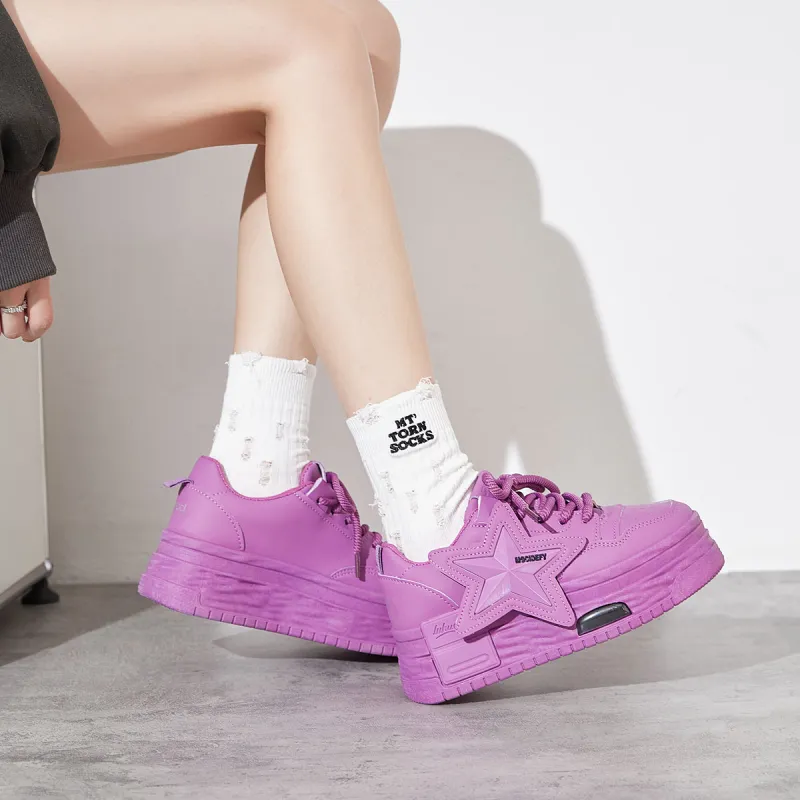 Medd Small White Shoes Height Increasing Lightweight Low-Top Skateboard Shoes Women's-27