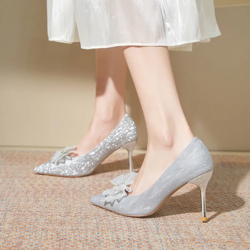 Medd Bowknot French Crystal Wedding Shoes High Heels Women's-7