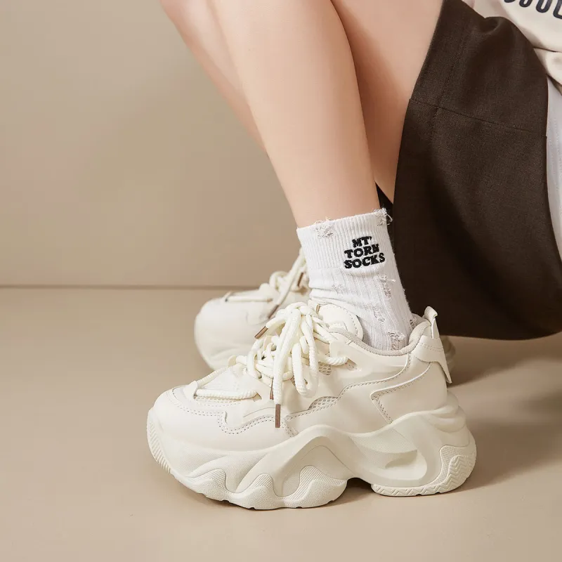 SHUXIAOBEI Cushioning Slip Resistant Breathable Height Increasing Thermal Low Top Chunky Sneakers Women's-14
