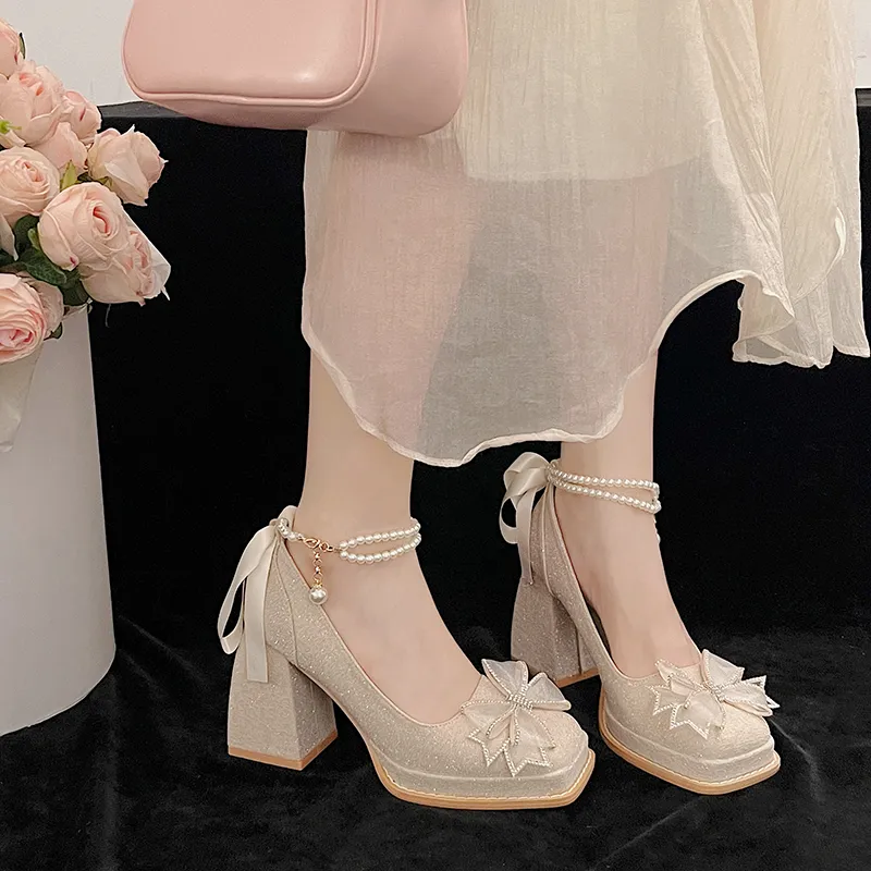 Medd Chunky Heel High Heels 8.5cm Women's Apricot-4