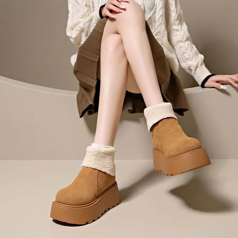 Medd Warm Height Increasing Slip-Resistant Ankle-Length Snow Boots Women's-3