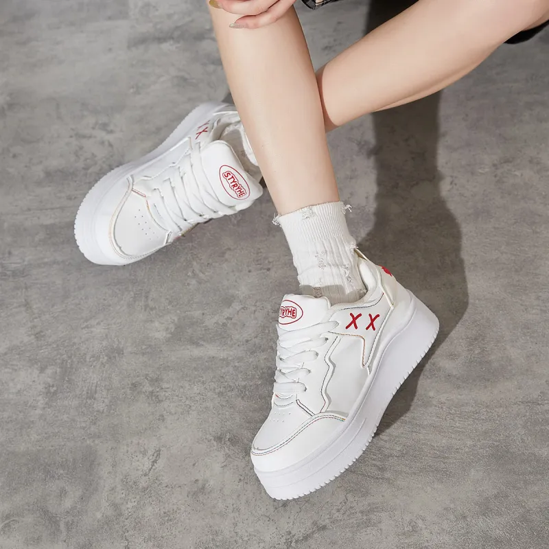 Medd White Sneakers Thermal Height Increasing Lightweight Low Top Skateboard Shoes Women's-15