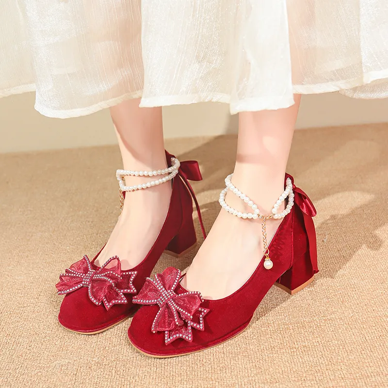 Medd Chunky Heel High Heels Women's Burgundy-4