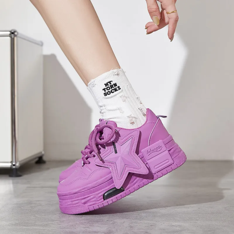 Medd Small White Shoes Height Increasing Lightweight Low-Top Skateboard Shoes Women's-25