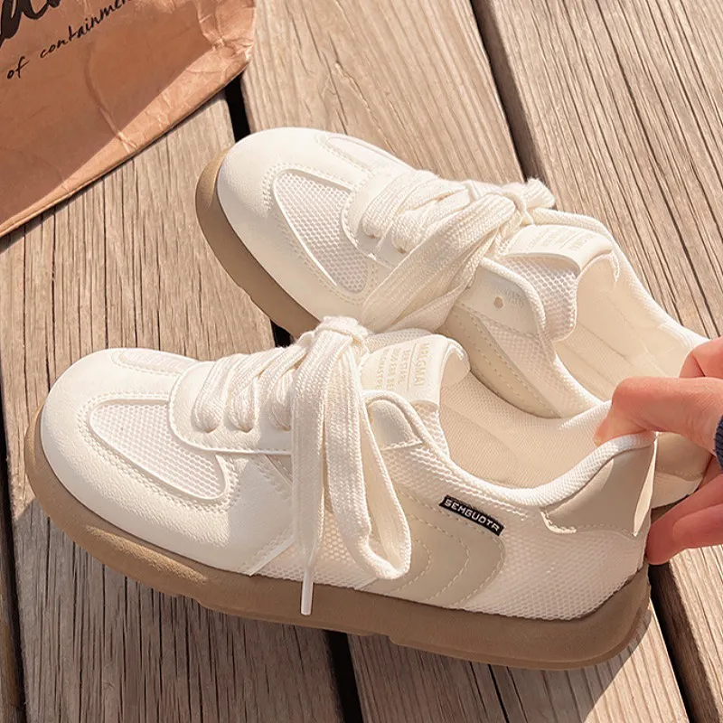 Medd Anti Slip Wear Resistant Low Top Stylish Skateboarding Shoes Women's Soft Beige-2