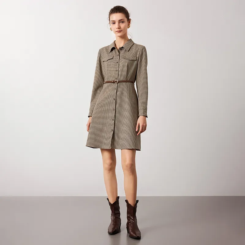 NAVIGARE Long Sleeved Dress Women's Oat Coffee/Black-3