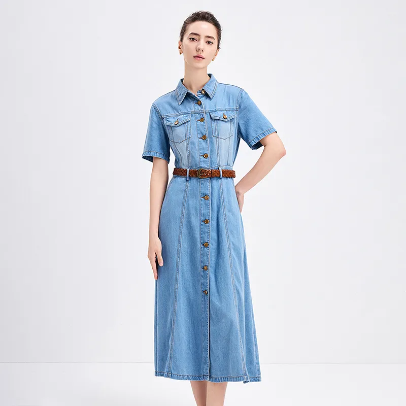 NAVIGARE Short Sleeved Dress Women's Denim Blue-2