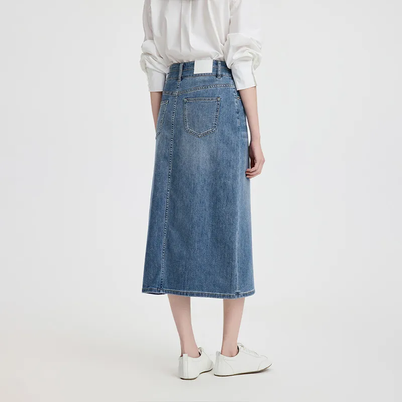 NAVIGARE Denim Long Skirt Women's Dark Pearl Royal Blue-6