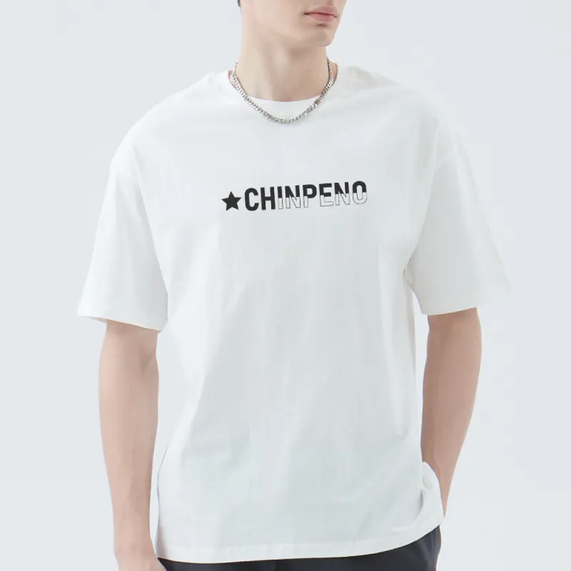 Chinpeno Brand Letter Print American Casual Loose Fit Drop Shoulder Crew Neck Breathable Short Sleeved T Shirt Unisex-2