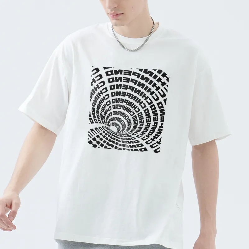 Chinpeno American Letter Print Crew Neck Pullover Breathable Drop Shoulder Short Sleeved T Shirt Unisex-2