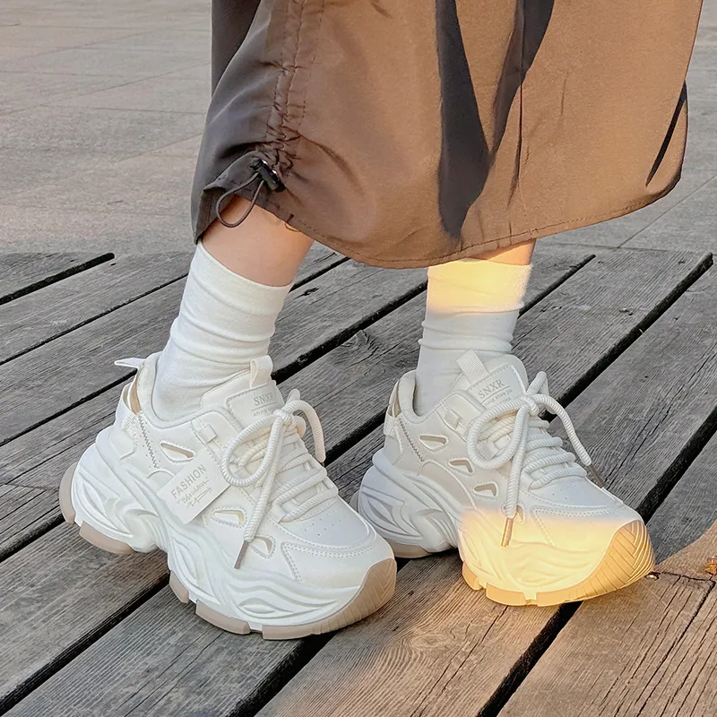 Miss Zhang Low Top Chunky Sneakers Women's Beige Gold-4