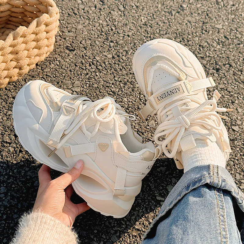 Miss Zhang Anti Slip Wear Resistant Low Top Chunky Sneakers Women's Beige Gold-1