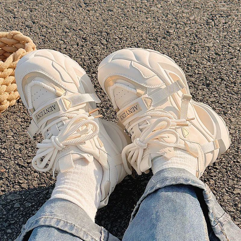 Miss Zhang Anti Slip Wear Resistant Low Top Chunky Sneakers Women's Beige Gold-2