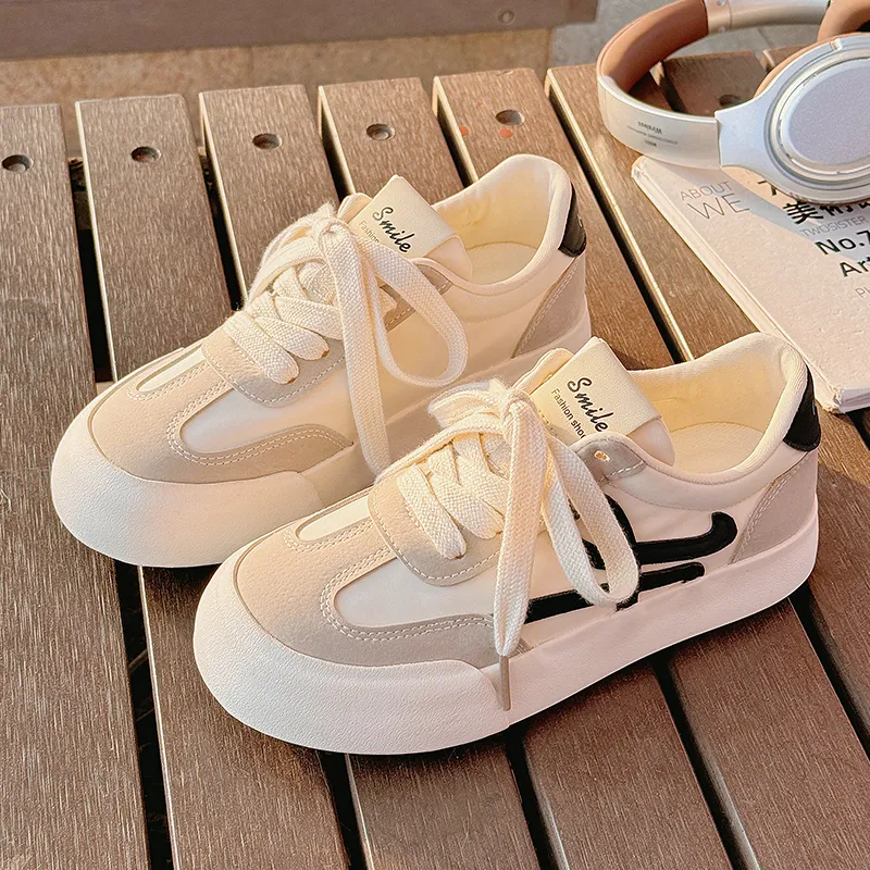 Miss Zhang Cushioning, Wear Resistant Low Top Skateboard Shoes Women's Beige Black-1