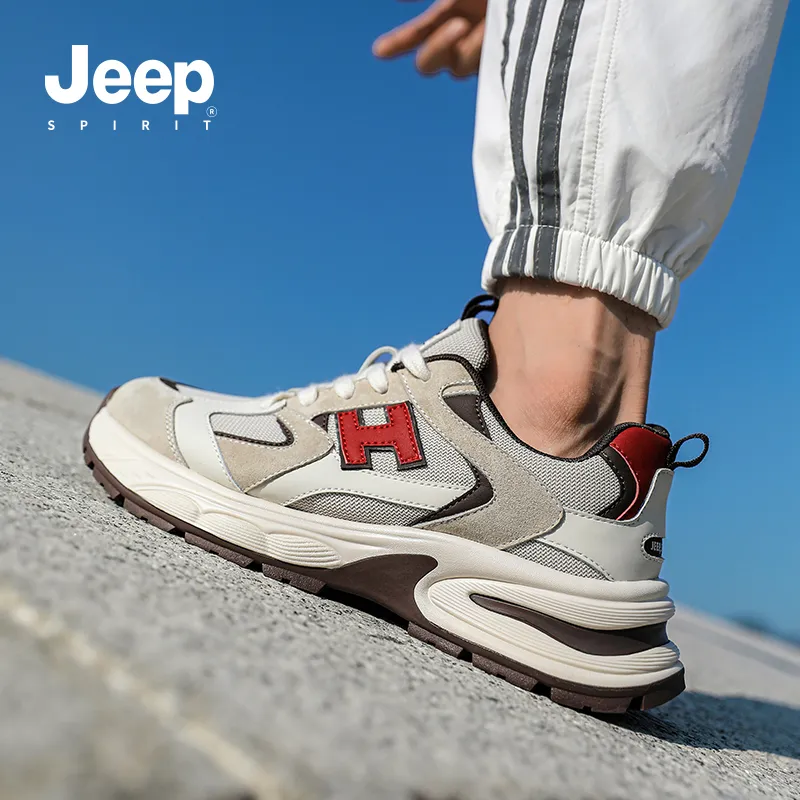 JEEP SPIRIT Anti Slip Wear Resistant Breathable Lightweight Height Increasing Low Top Chunky Sneakers Men's Time Gray-7
