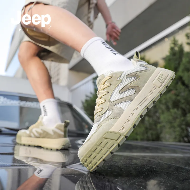 JEEP SPIRIT Single Mesh Versatile Breathable Non-slip Lightweight Low-Top Skateboard Shoes Men's Dragonwell Green-6