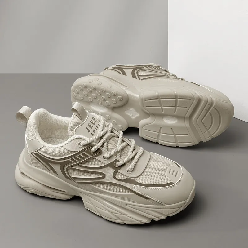 JEEP SPIRIT Cushioning Slip Resistant Height Increasing Low Top Chunky Sneakers Men's Light Sandy-6