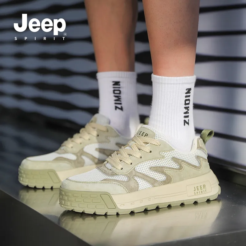 JEEP SPIRIT Single Mesh Versatile Breathable Non-slip Lightweight Low-Top Skateboard Shoes Men's Dragonwell Green-7