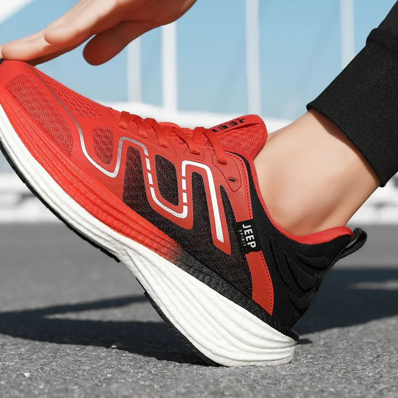 JEEP SPIRIT Cushioning Rebound Wear-Resistant Breathable Slip-Resistant Low-Top Running Shoes Unisex Gray Orange-2