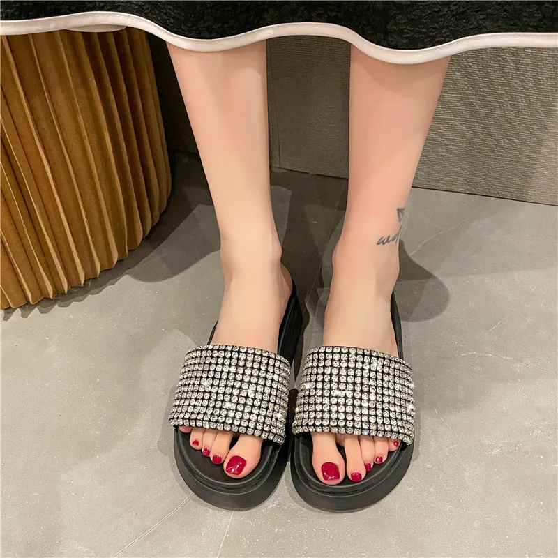Handsome Running Sheep Rubber Sole Rhinestone Slip Resistant Slide Slippers Women's-8