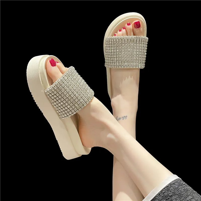 Handsome Running Sheep Rubber Sole Rhinestone Slip Resistant Slide Slippers Women's-3