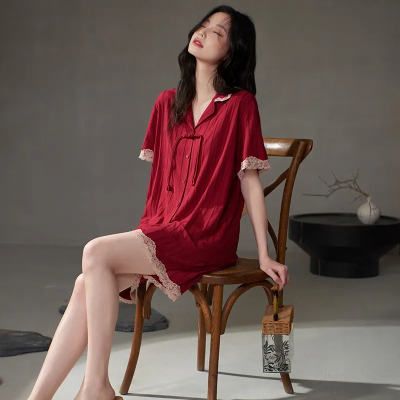 Xuan Liang Pajama Set Summer Women's Gift Box Set Maroon-1