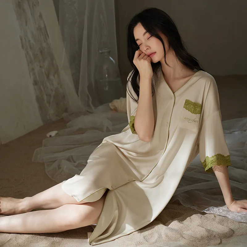 Xuan Liang Nightgown Women's Beige Apricot-4