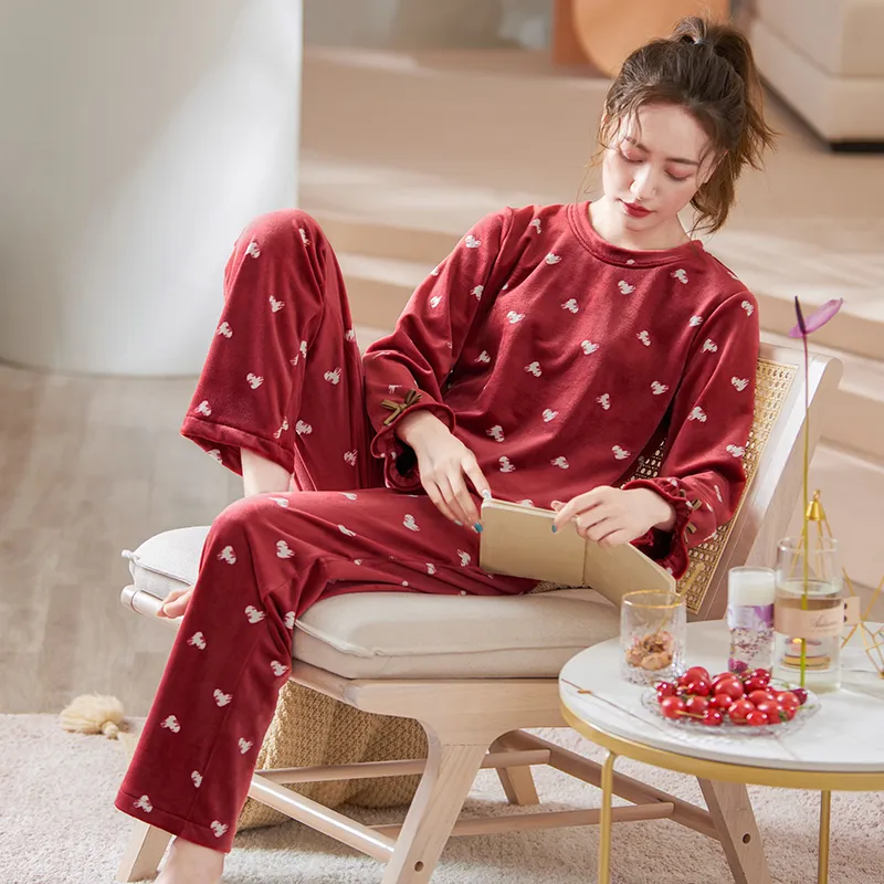 Xuan Liang Pajama Set Women's Red Velvet Color-3