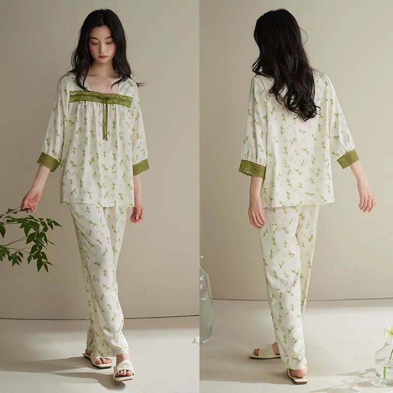 Xuan Liang Pajama Set Women's Gift Box Set Bamboo Green-3