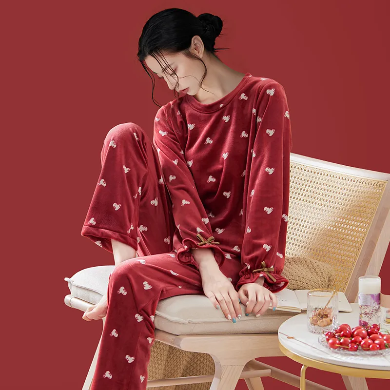 Xuan Liang Pajama Set Women's Red Velvet Color-1