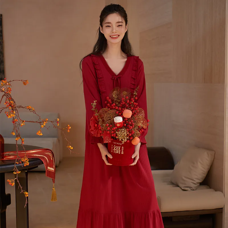 Xuan Liang Nightgown Women's Maroon-3