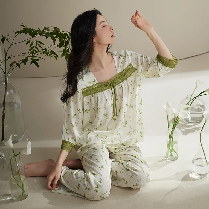 Xuan Liang Pajama Set Women's Gift Box Set Bamboo Green-1
