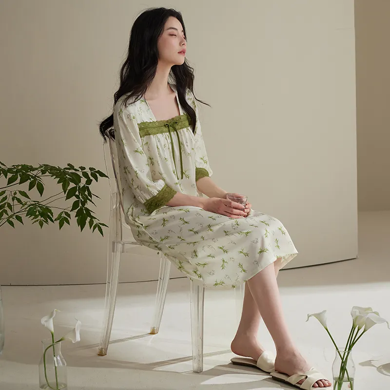 Xuan Liang Nightgown Women's Bamboo Green-4