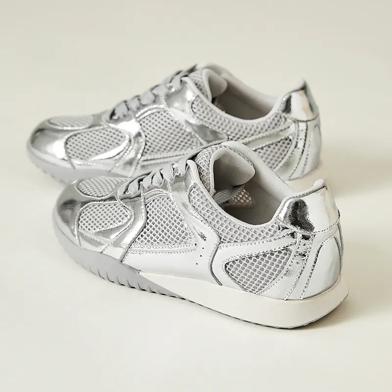 SHOUBA Breathable And Lightweight Low Top Casual Shoes Women's Silver-3