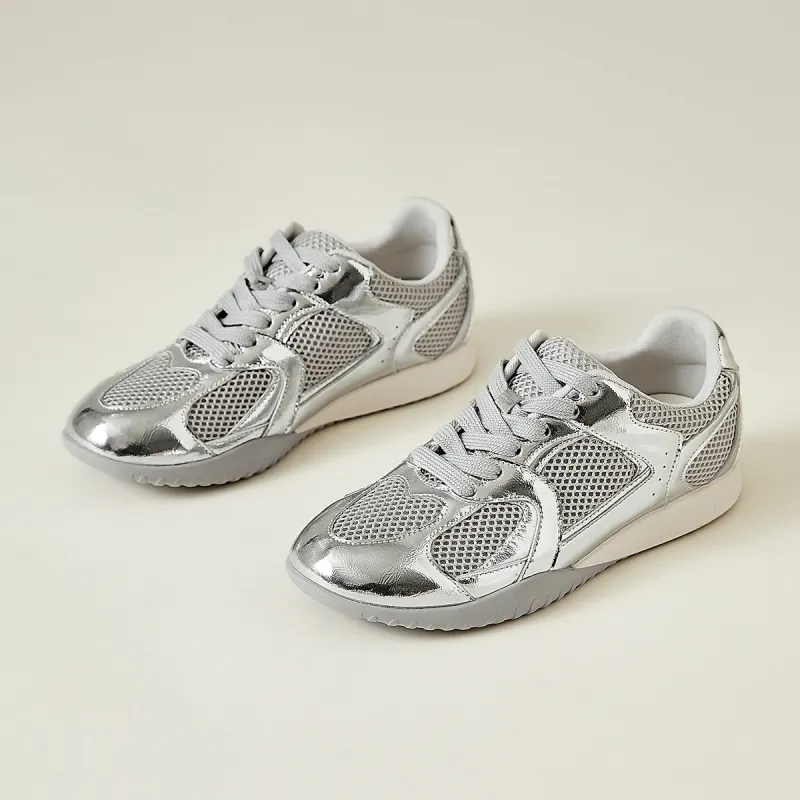 SHOUBA Breathable And Lightweight Low Top Casual Shoes Women's Silver-1