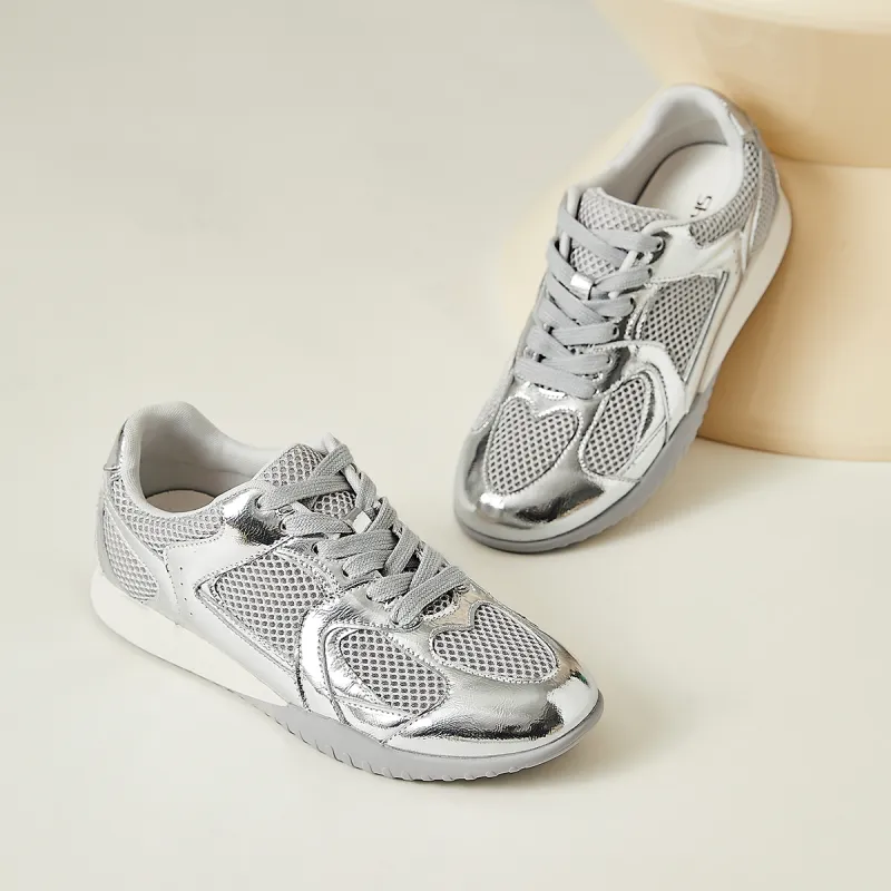 SHOUBA Breathable And Lightweight Low Top Casual Shoes Women's Silver-4