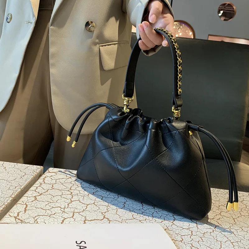 LARTIGENT Soft Leather Shoulder Bag, Crossbody Bag, Handbag Extra Mini Women's Black Milk Tea Ecru Brown-3