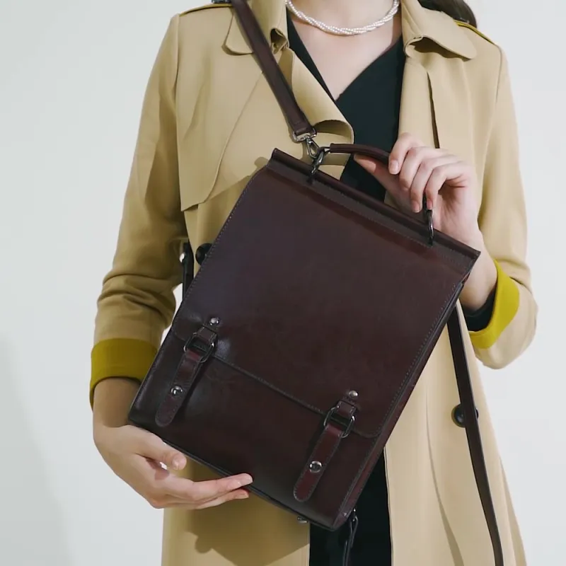 LARTIGENT Cow Leather Backpack Regular Women's Black/Coffee/Brown-2