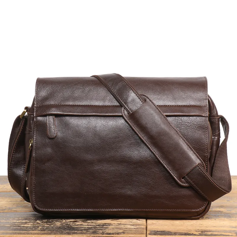LARTIGENT Cow Leather Messenger Bag, Crossbody Bag Men's Dark Coffee-3