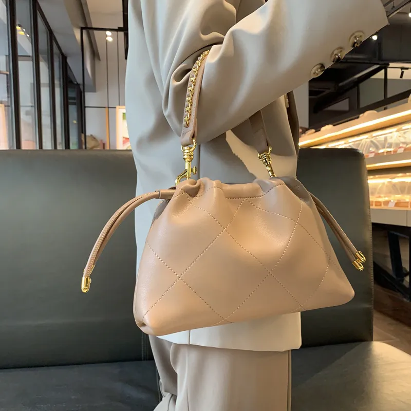 LARTIGENT Soft Leather Shoulder Bag, Crossbody Bag, Handbag Extra Mini Women's Black Milk Tea Ecru Brown-6