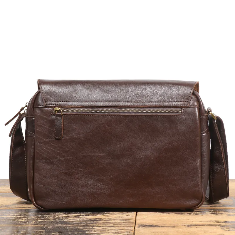 LARTIGENT Cow Leather Messenger Bag, Crossbody Bag Men's Dark Coffee-4