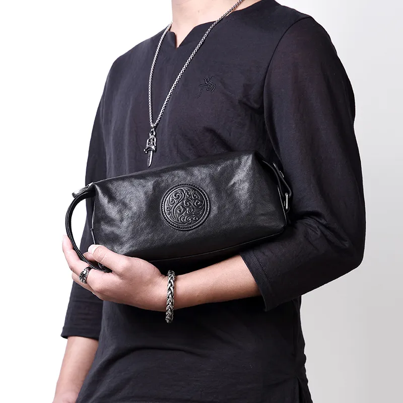 LARTIGENT Cow Leather Handheld Bag Clutch Small Size Men's Black-4