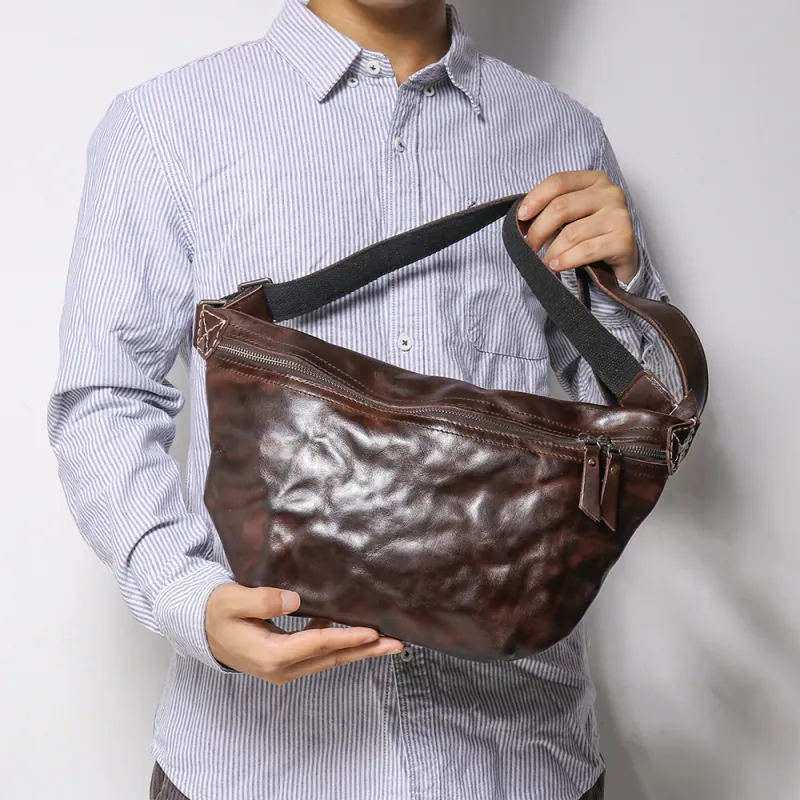 LARTIGENT Top Grain Cow Leather Versatile Shoulder Bag Medium Size Men's Vintage Brown/Coffee-7