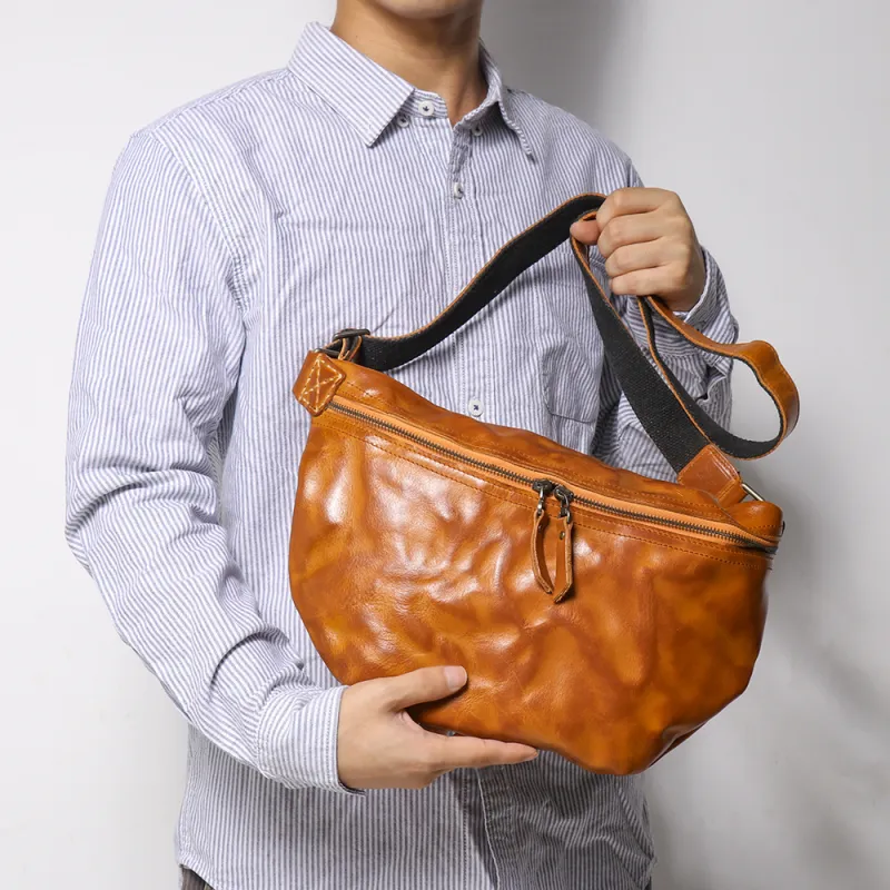 LARTIGENT Top Grain Cow Leather Versatile Shoulder Bag Medium Size Men's Vintage Brown/Coffee-4