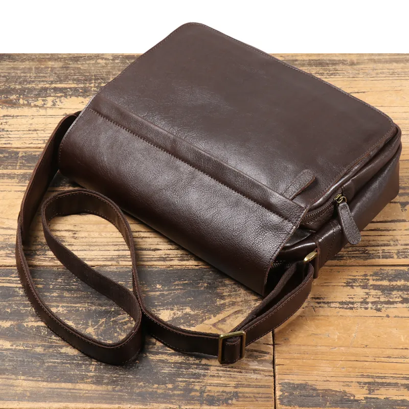 LARTIGENT Cow Leather Messenger Bag, Crossbody Bag Men's Dark Coffee-2