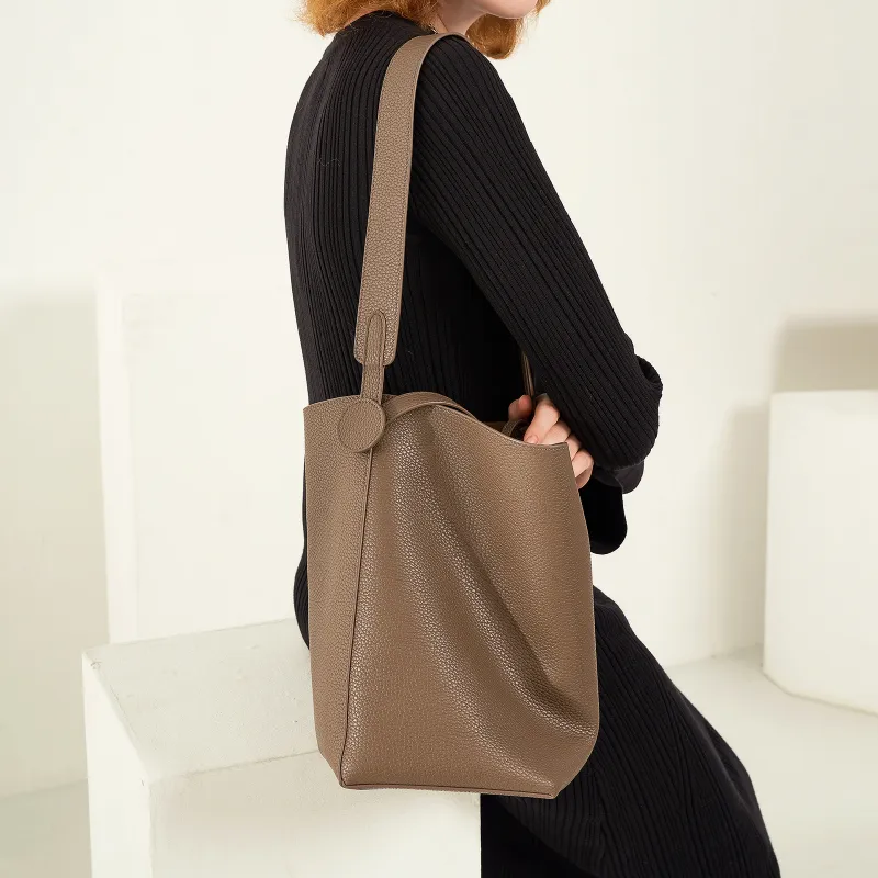 LARTIGENT Cow Leather Tote Bag, Shopping Bag, Crossbody Bag, Shoulder Bag Women's Caramel/Black-3