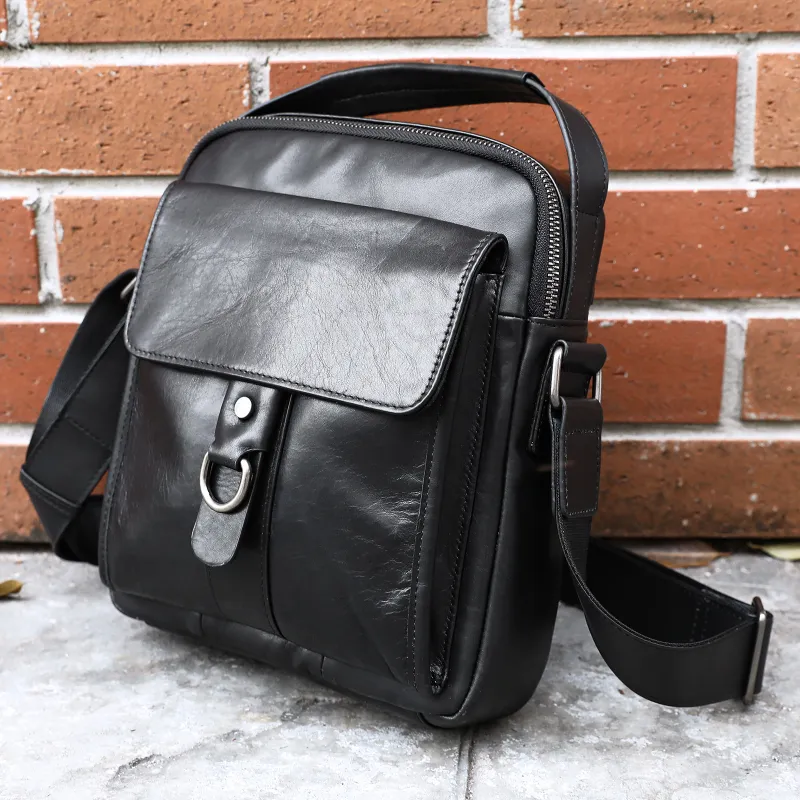 LARTIGENT Cow Leather Crossbody Bag Men's Black-4
