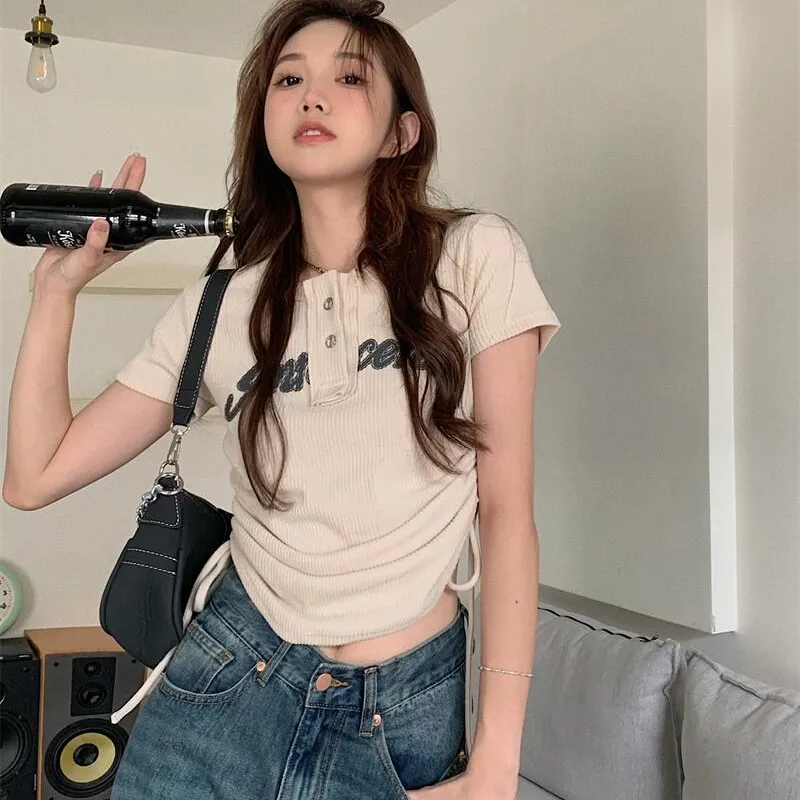 Vine Color Fashion T Shirt Women's Apricot Single Item-2
